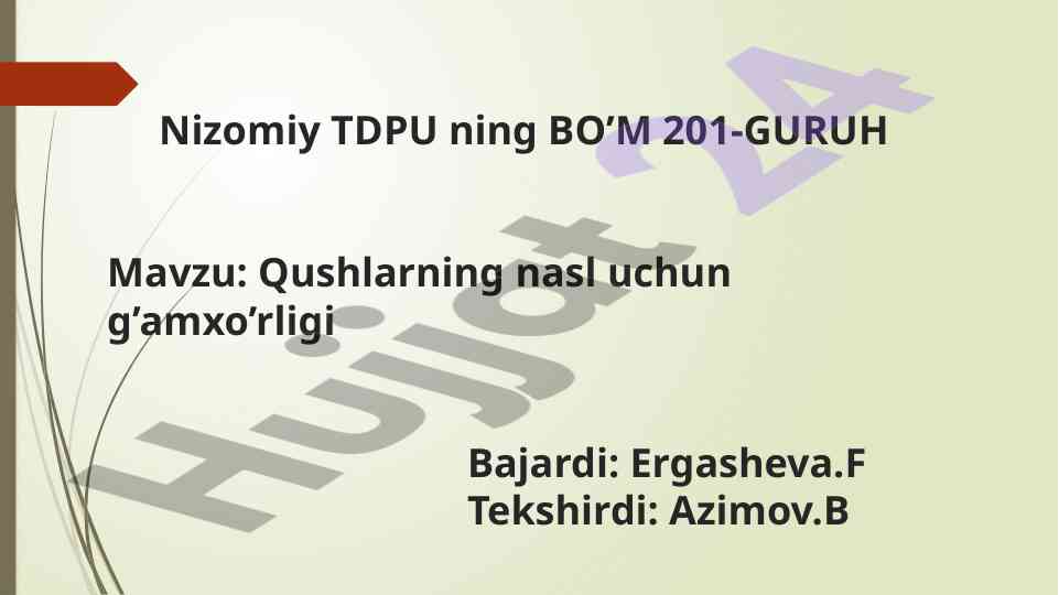 Qushlarning nasl uchun g’amxo’rligi mavzusi