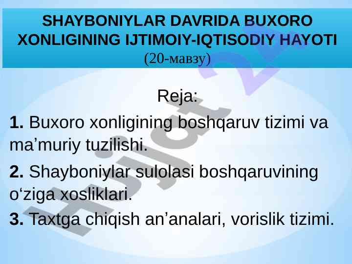 Buxoro xonligining ijtimoiy-iqtisodiy hayoti