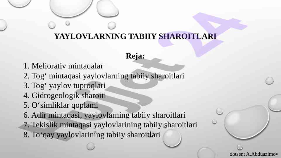 Yaylovlarning tabiiy sharoitlari mintaqalari