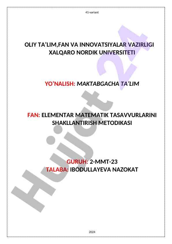 Kichik bolalar uchun matematik tasavvurlar