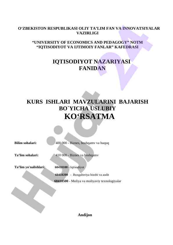 Iqtisodiyot nazariyasi fanidan kurs ishlari uslubiy ko'rsatma