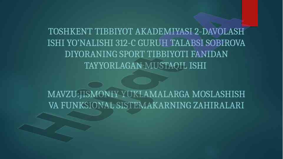 Jismoniy yuklamalarga moslashish tahlili