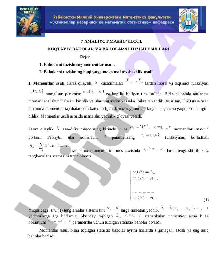 Nuqtaviy baholar va baholarni tuzish usullari