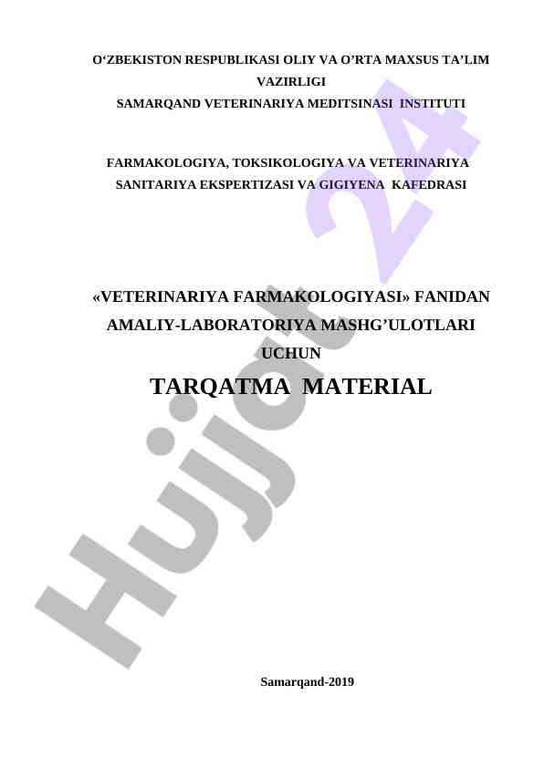 Veterinariya farmakologiyasi amaliy mashg‘ulotlari