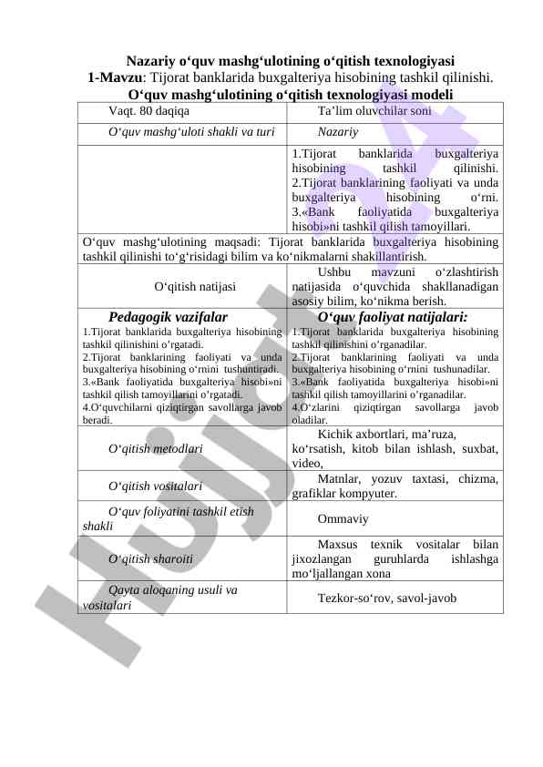 Tijorat banklarida buxgalteriya hisobining tashkil qilinishi