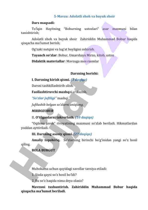 Adolatli shoh va buyuk shoir bobur haqida maqola