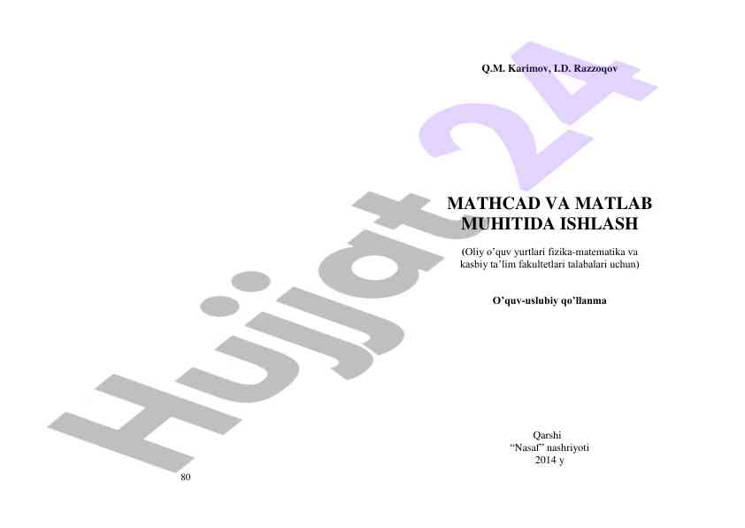 Mathcad va matlab muhitida ishlash qo‘llanmasi
