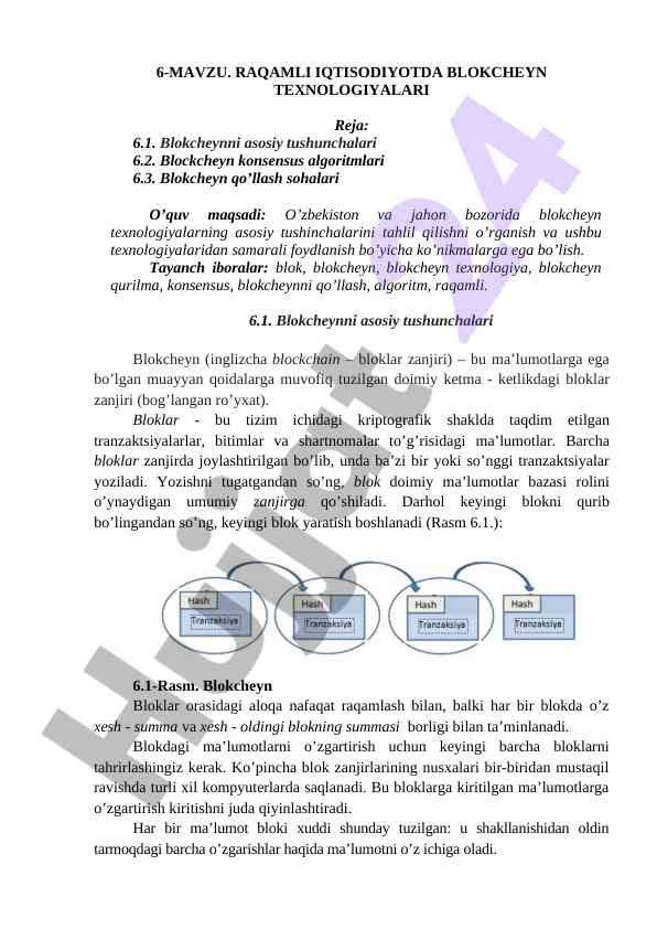 Raqamli iqtisodiyotda blokcheyn texnologiyalari