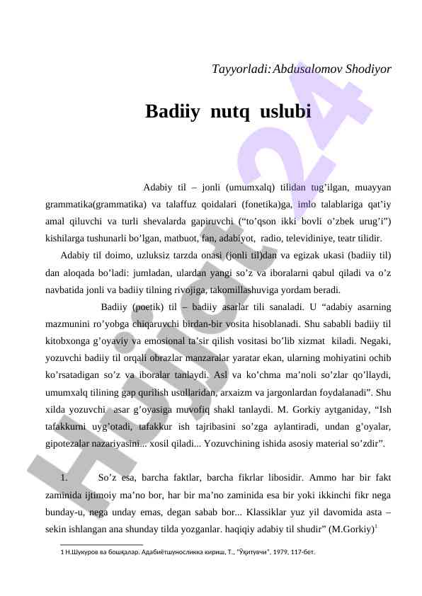 Badiiy nutq uslubi va adabiy tilning rivoji