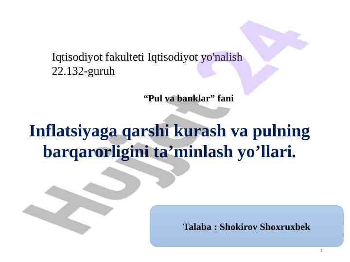 Pul va banklar fanida inflatsiya tahlili
