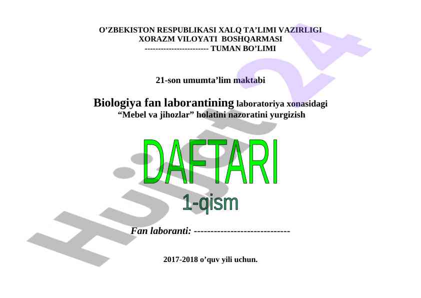 Mebel va jihozlar laboratoriya holatini nazorat