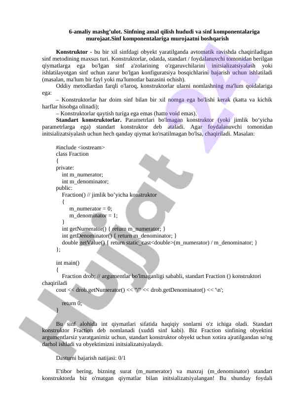 Konstruktorlar va sinf componentlari bilan ishlash