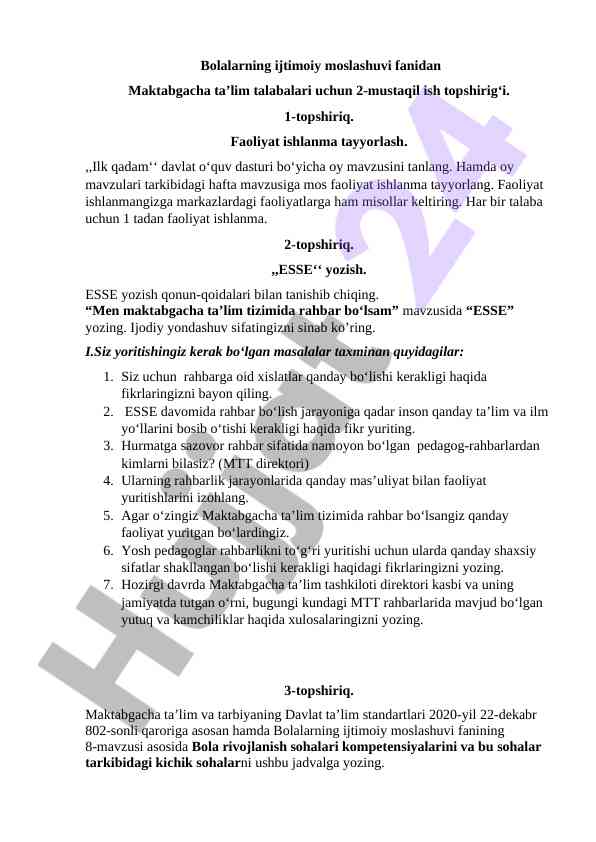 Maktabgacha ta’lim talabalari uchun ijtimoiy moslashuv