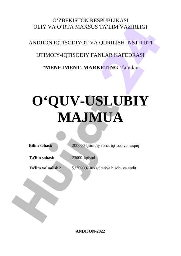 Management marketing o‘quv-uslubiy majmua 2022