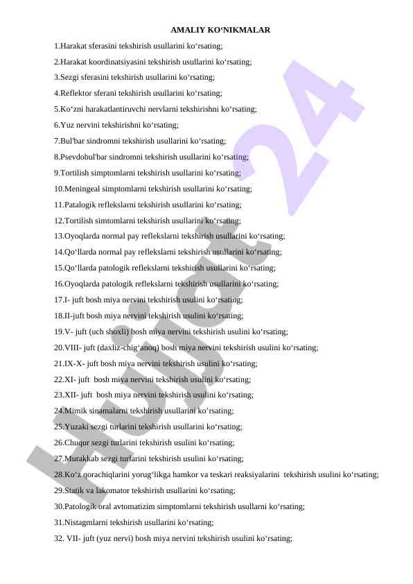 Amaliy ko‘nikmalarni tekshirish usullari