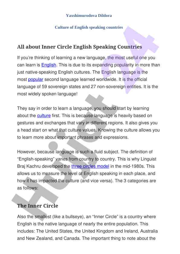Culture of english speaking countries overview
