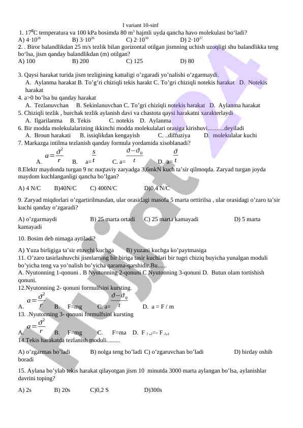 Jismning uchish uzoqligi va tezlik masalalari