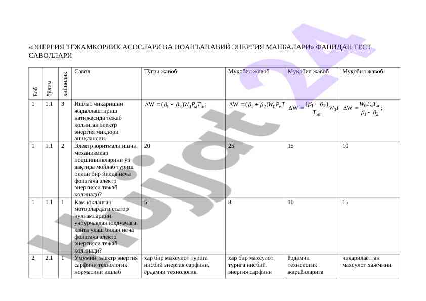 Energiya tejamkorlik asoslari va noan'anaviy energiya manbalari