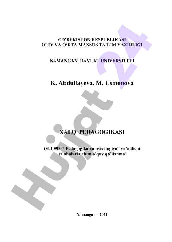 Xalq pedagogikasi o‘quv qo‘llanma
