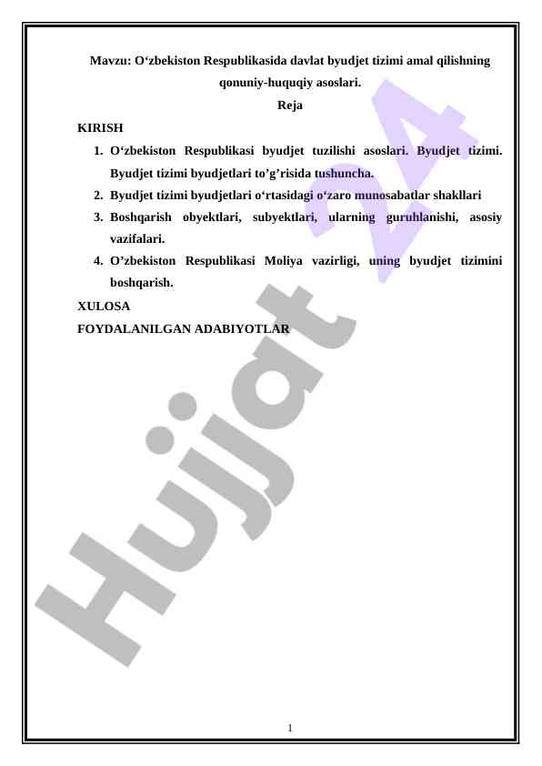 O‘zbekiston davlat byudjet tizimining qonuniy asoslari