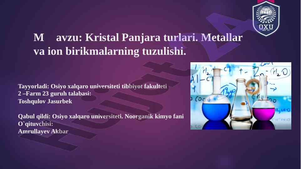 Kristal panjara turlari va tuzilishi