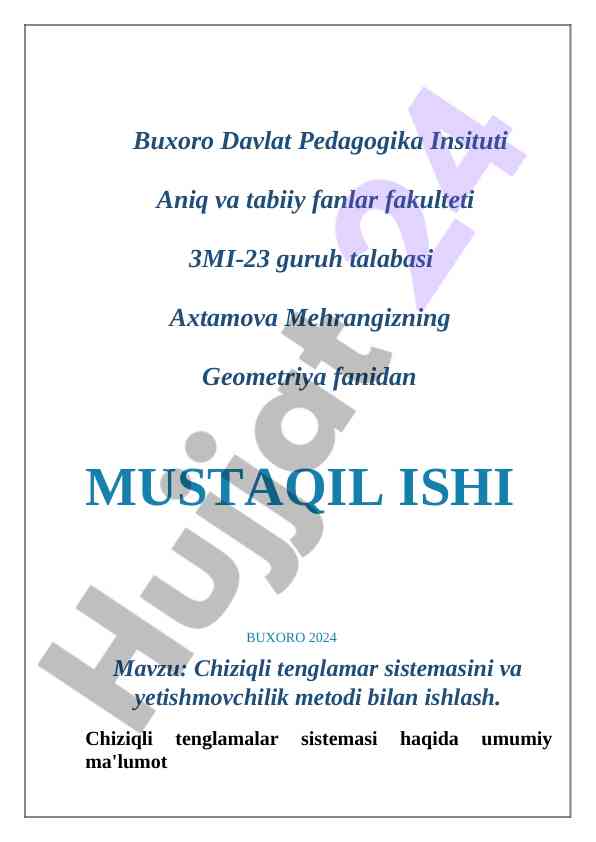 Chiziqli tenglamar sistemasining yetishmovchilik metodi