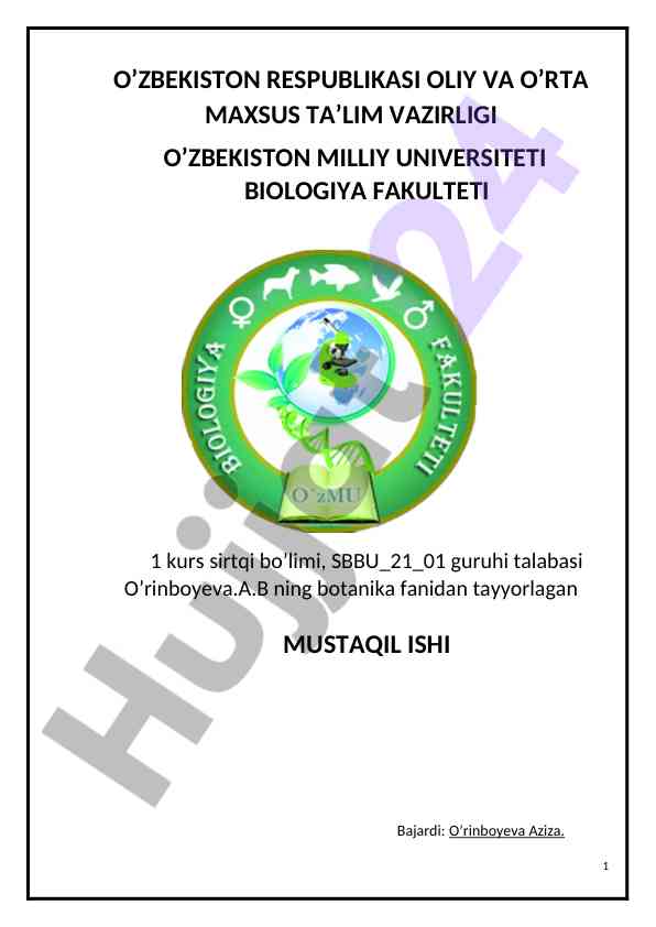 Flora va taksonomiya fanining rivojlanishi