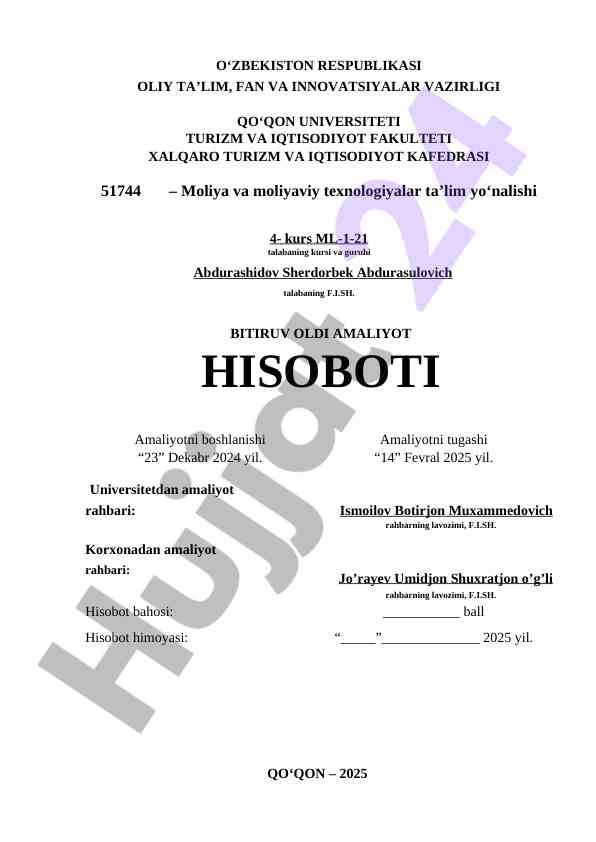 Amaliyot hisoboti: agrobankning moliyaviy tahlili