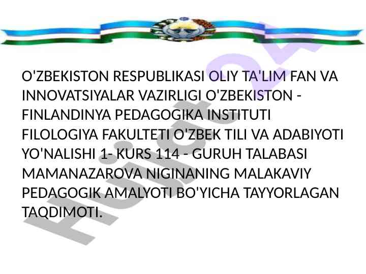 Malakaviy pedagogik amalyot taqdimoti 2024