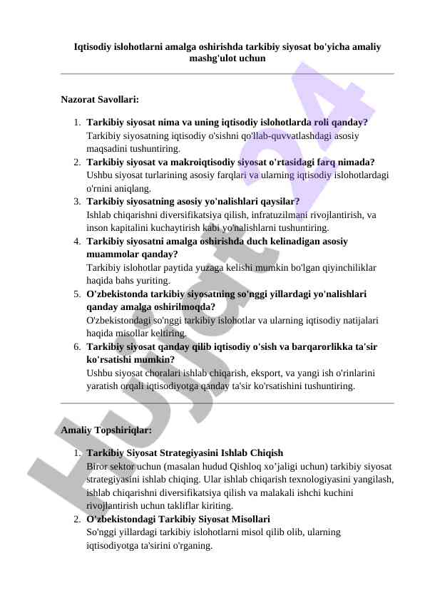 Tarkibiy siyosat va iqtisodiy islohotlar inson kapitali