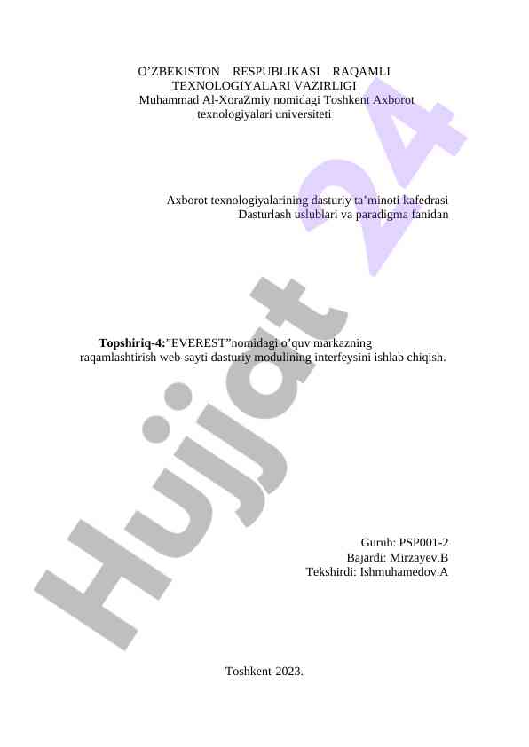 Dasturlash uslublari va paradigma fani bo'yicha topshiriq-4