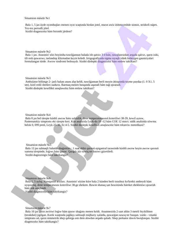 Diagnostik taktikalar üçün situatsion məsələlər