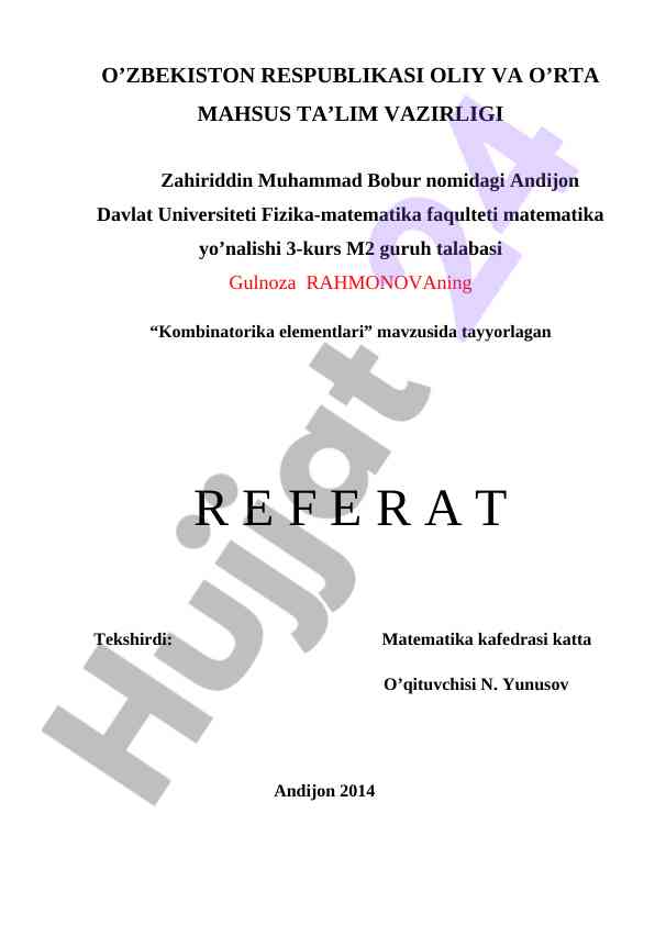 Kombinatorika elementlari mavzusida referat