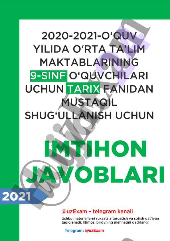 Mustaqil shug‘ullanish uchun tarix fanidan biletlar