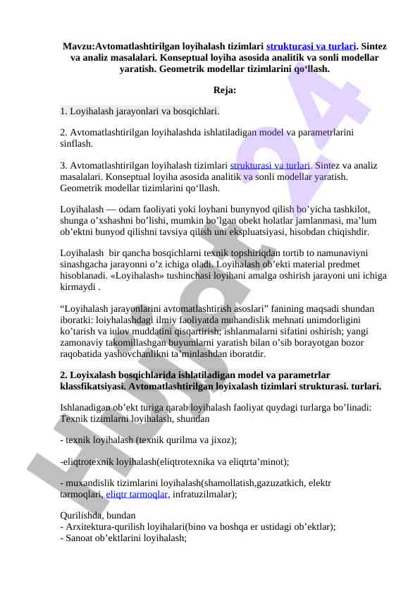 Avtomatlashtirilgan loyihalash tizimlari asoslari