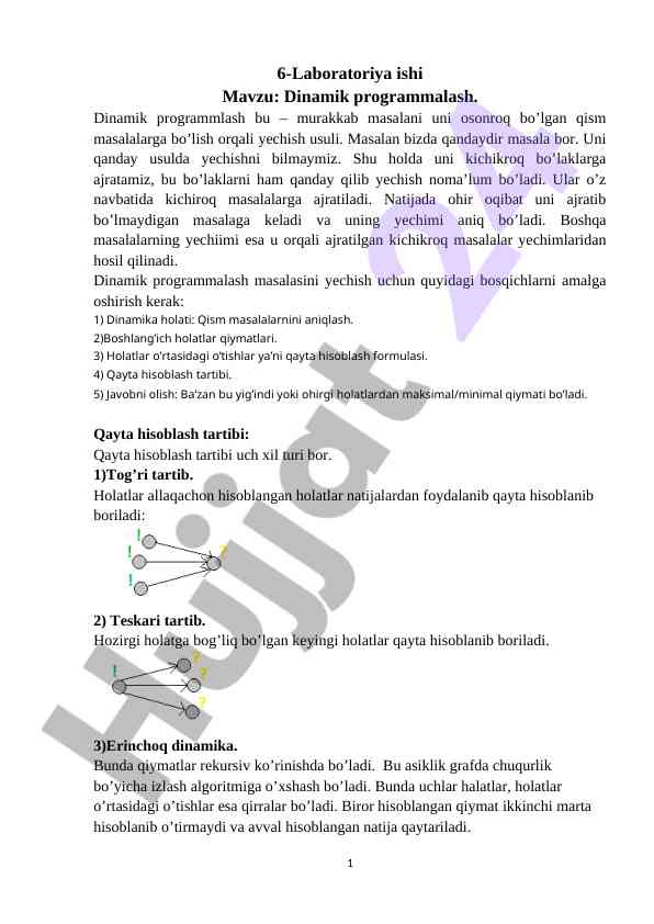 Dinamik programmalash usullari tahlili