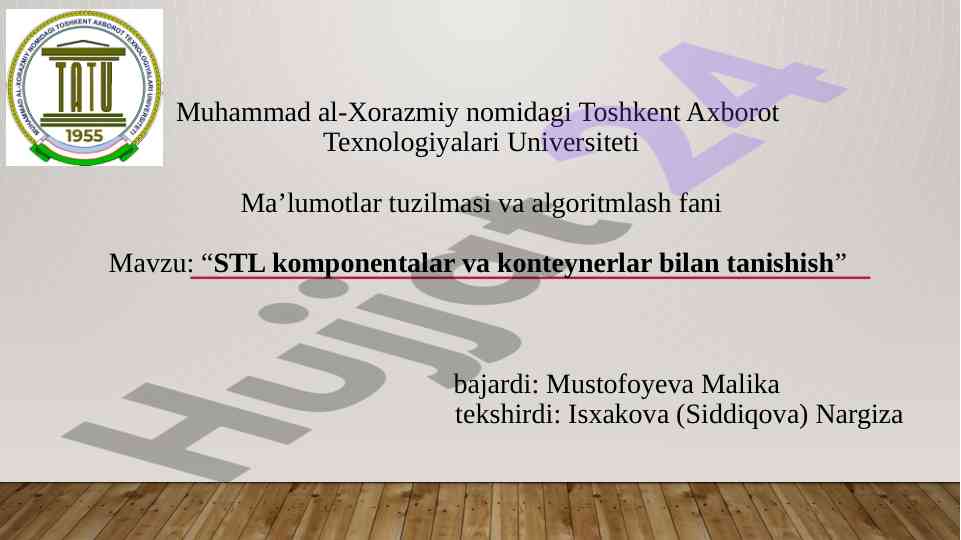 Stl komponentalar va konteynerlar bilan tanilish