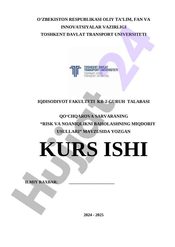 Risk Va Noaniqlikni Baholashning Miqdoriy Usullari