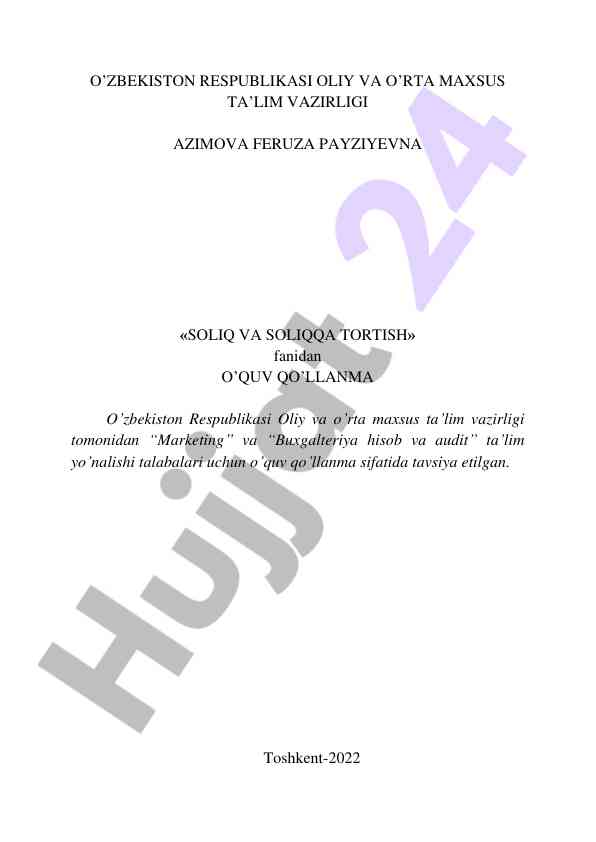 Soliq va soliqqa tortish o’quv qo’llanma
