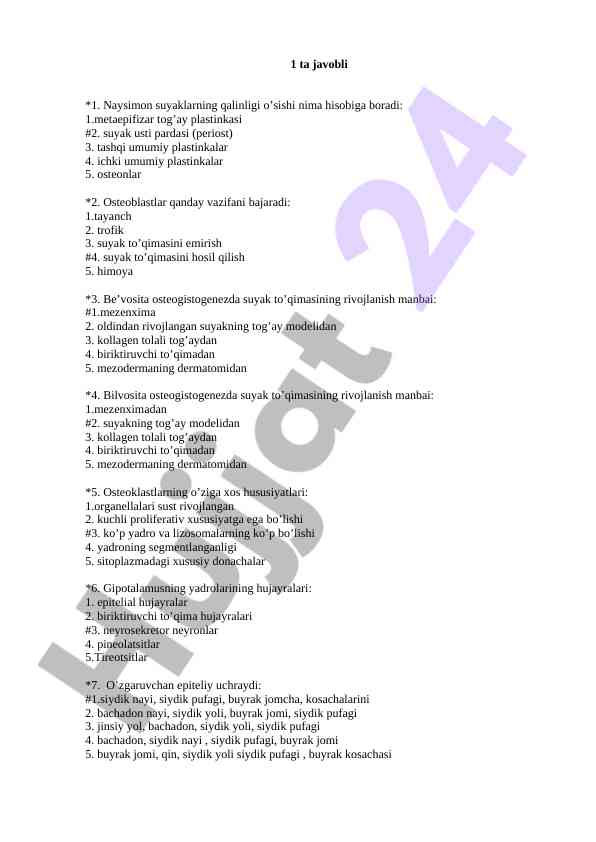 Suyak to'qimasi rivojlanishi haqida ma'lumotlar