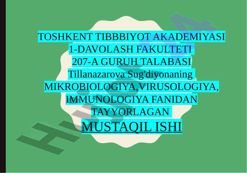 Bakteriyalarning berji aniqlagichi tayyorlangan mustaqil ish