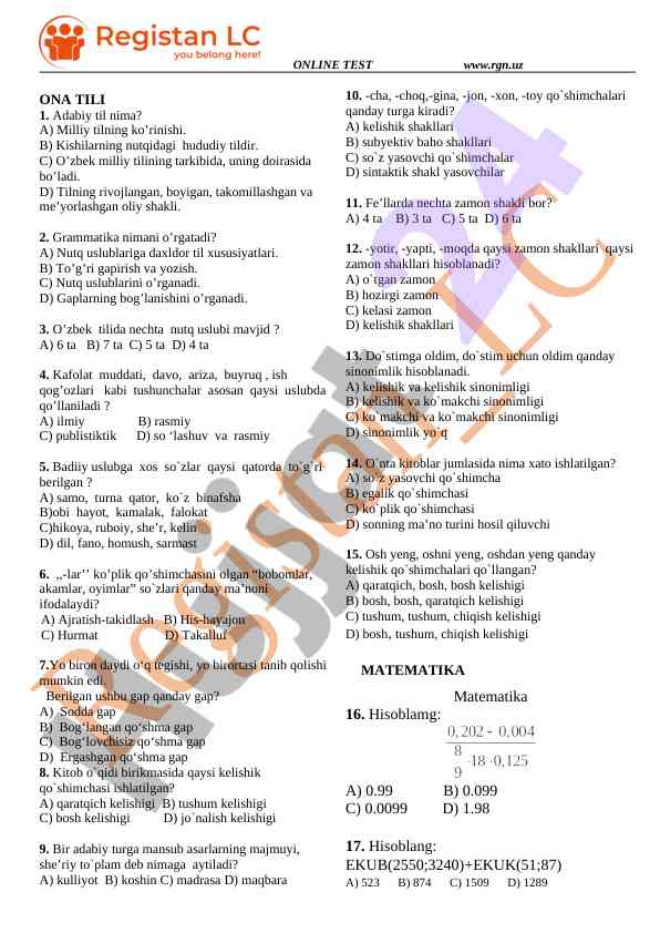 Adabiy til va grammatika o‘rganish bo‘yicha savollar
