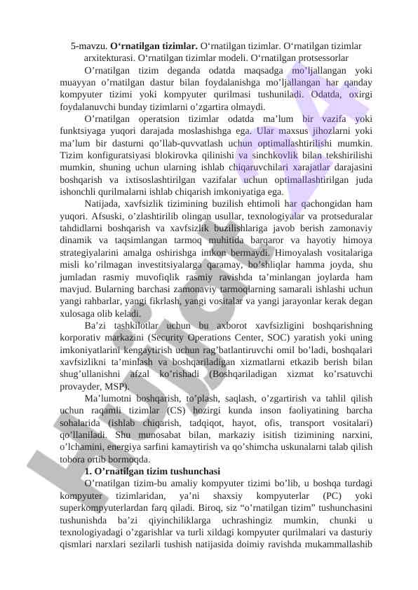 O‘rnatilgan tizimlar arxitekturasi va modeli
