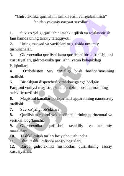 Gidrotexnika qurilishi tashkiloti va rejalashtirish
