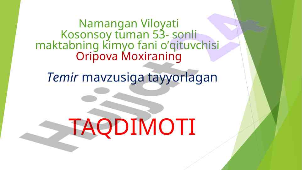 Temir mavzusiga taqdimot rejasi va xossalari