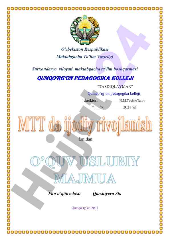 Ijtimoiy rivojlanish fanidan o'qitish materiallari