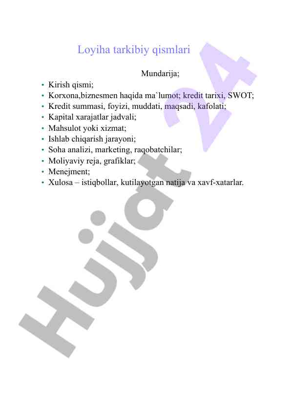 Biznes loyiha taqdimoti va moliyaviy reja