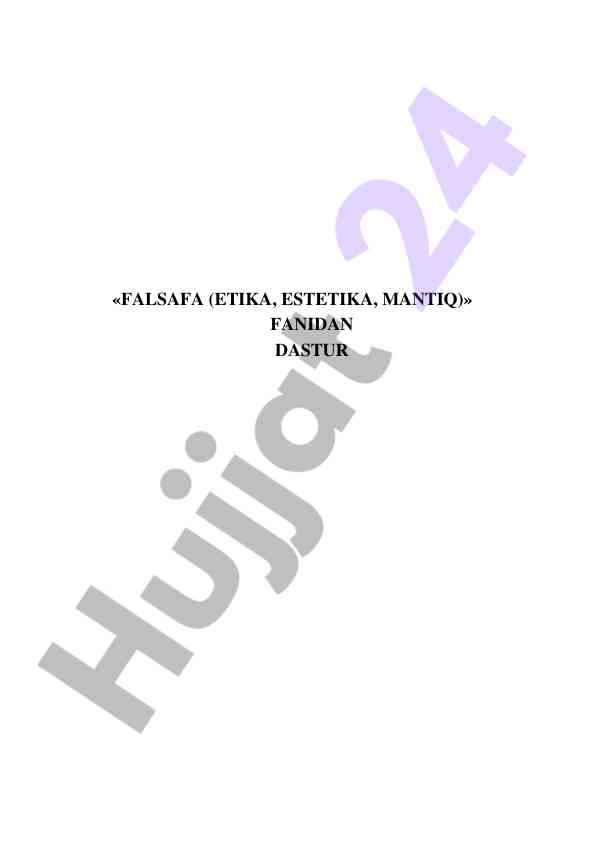 Falsafa etika estetika mantiq fanidan dastur