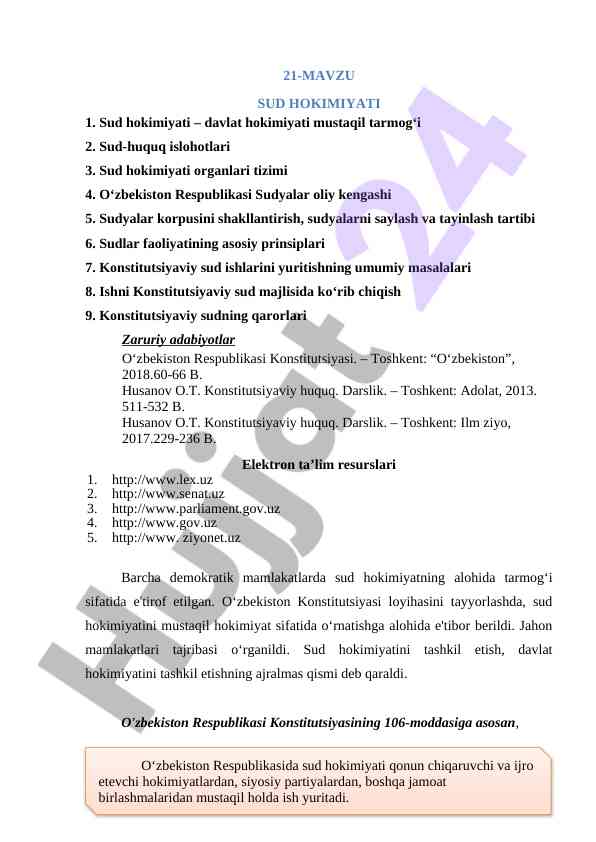 Sud hokimiyati tizimi va islohotlar toshkent 2018