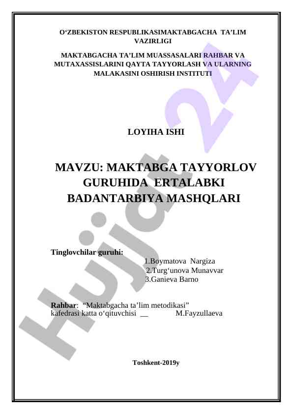 Maktabga tayyorlov guruhida badantarbiya mashqlari